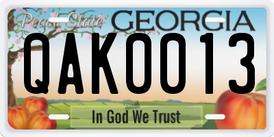 GA license plate QAK0013
