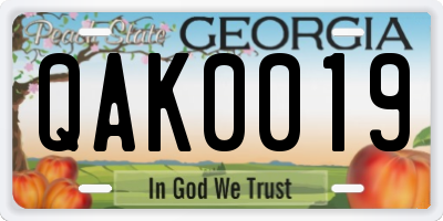 GA license plate QAK0019