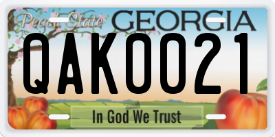 GA license plate QAK0021