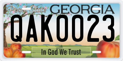 GA license plate QAK0023