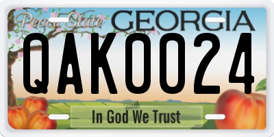 GA license plate QAK0024