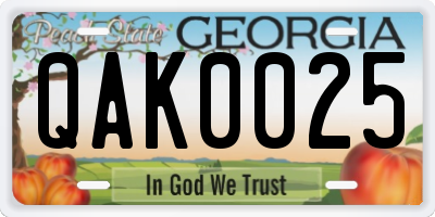 GA license plate QAK0025