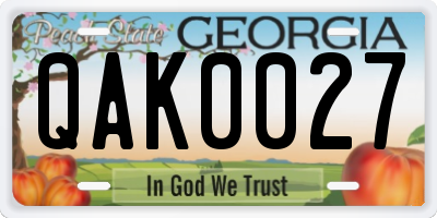 GA license plate QAK0027