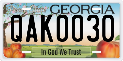 GA license plate QAK0030