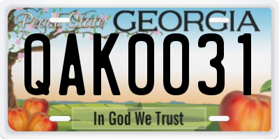 GA license plate QAK0031