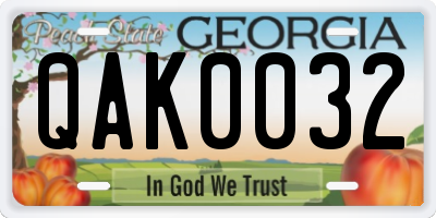 GA license plate QAK0032