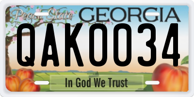 GA license plate QAK0034