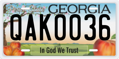 GA license plate QAK0036
