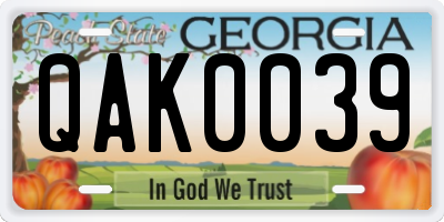 GA license plate QAK0039