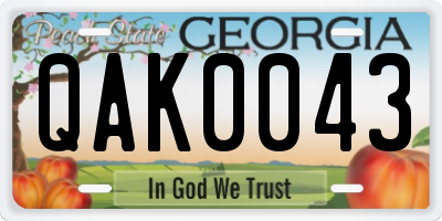 GA license plate QAK0043