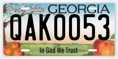 GA license plate QAK0053