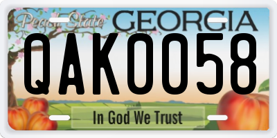 GA license plate QAK0058