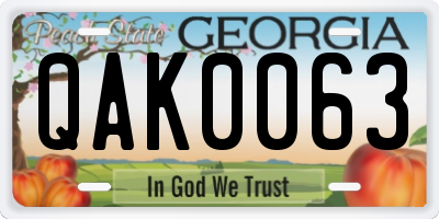 GA license plate QAK0063