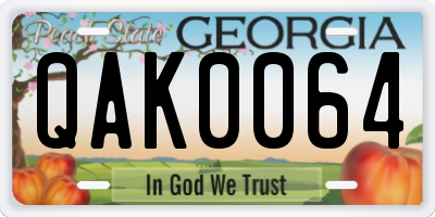 GA license plate QAK0064