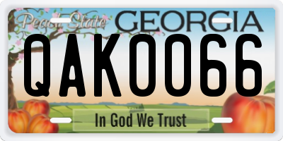 GA license plate QAK0066