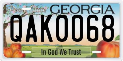 GA license plate QAK0068