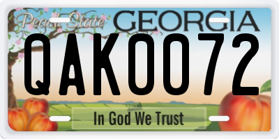GA license plate QAK0072