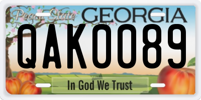 GA license plate QAK0089