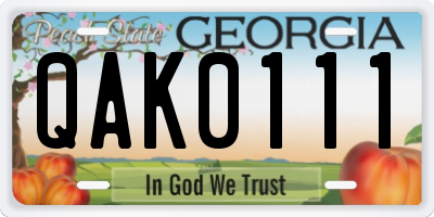 GA license plate QAK0111
