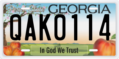GA license plate QAK0114