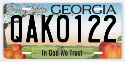 GA license plate QAK0122