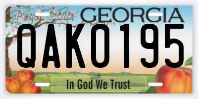 GA license plate QAK0195