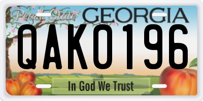 GA license plate QAK0196