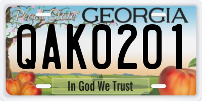 GA license plate QAK0201