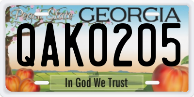 GA license plate QAK0205