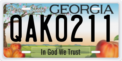 GA license plate QAK0211