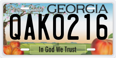 GA license plate QAK0216