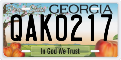 GA license plate QAK0217