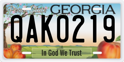 GA license plate QAK0219