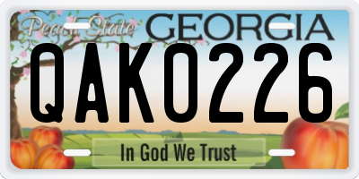 GA license plate QAK0226