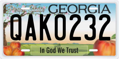 GA license plate QAK0232