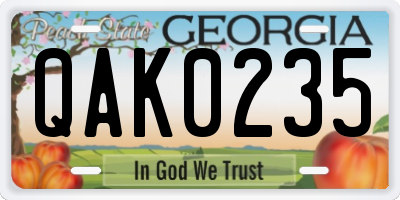 GA license plate QAK0235