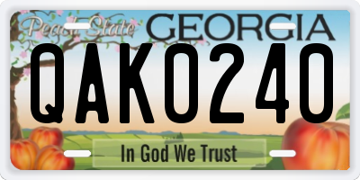 GA license plate QAK0240