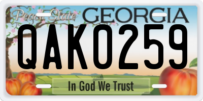 GA license plate QAK0259