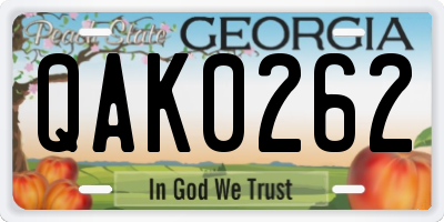 GA license plate QAK0262