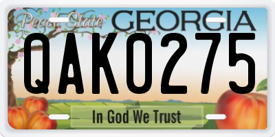 GA license plate QAK0275