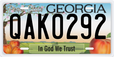 GA license plate QAK0292