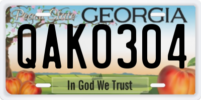 GA license plate QAK0304
