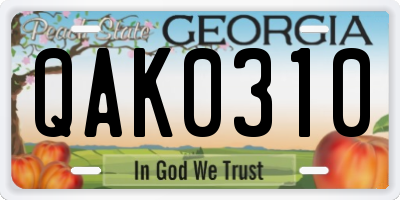 GA license plate QAK0310