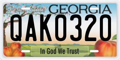 GA license plate QAK0320