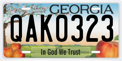 GA license plate QAK0323