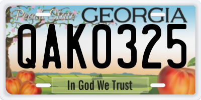 GA license plate QAK0325