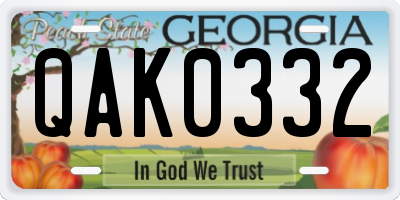 GA license plate QAK0332
