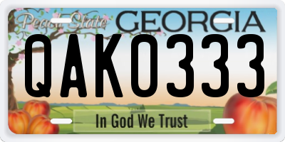 GA license plate QAK0333