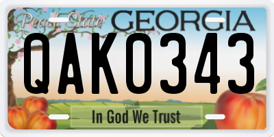 GA license plate QAK0343