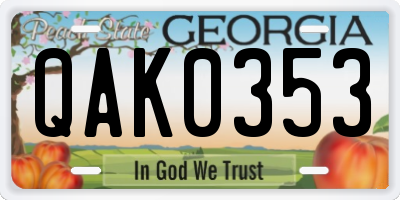 GA license plate QAK0353